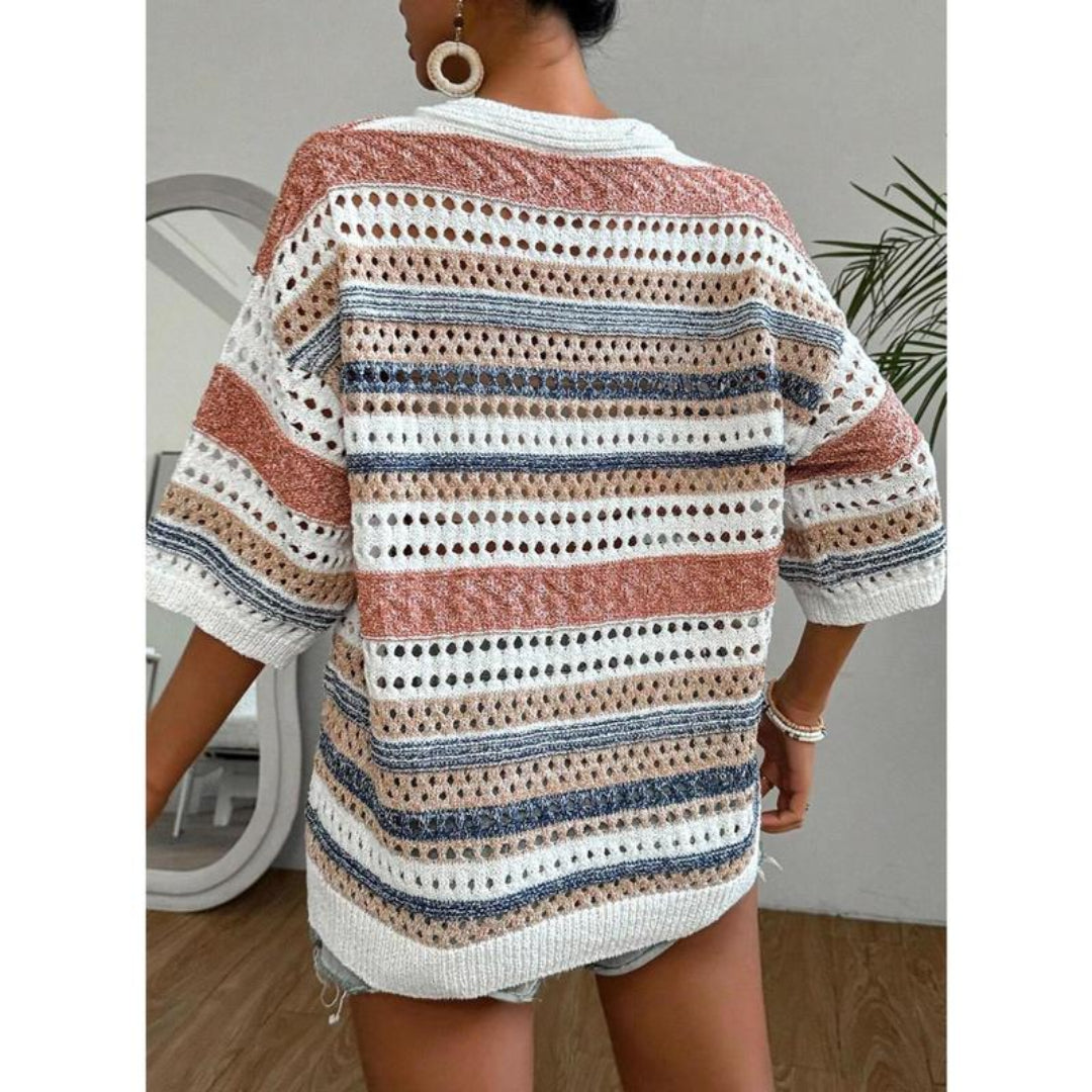 Kelise – Casual Striped Crochet V-Neck Summer Top