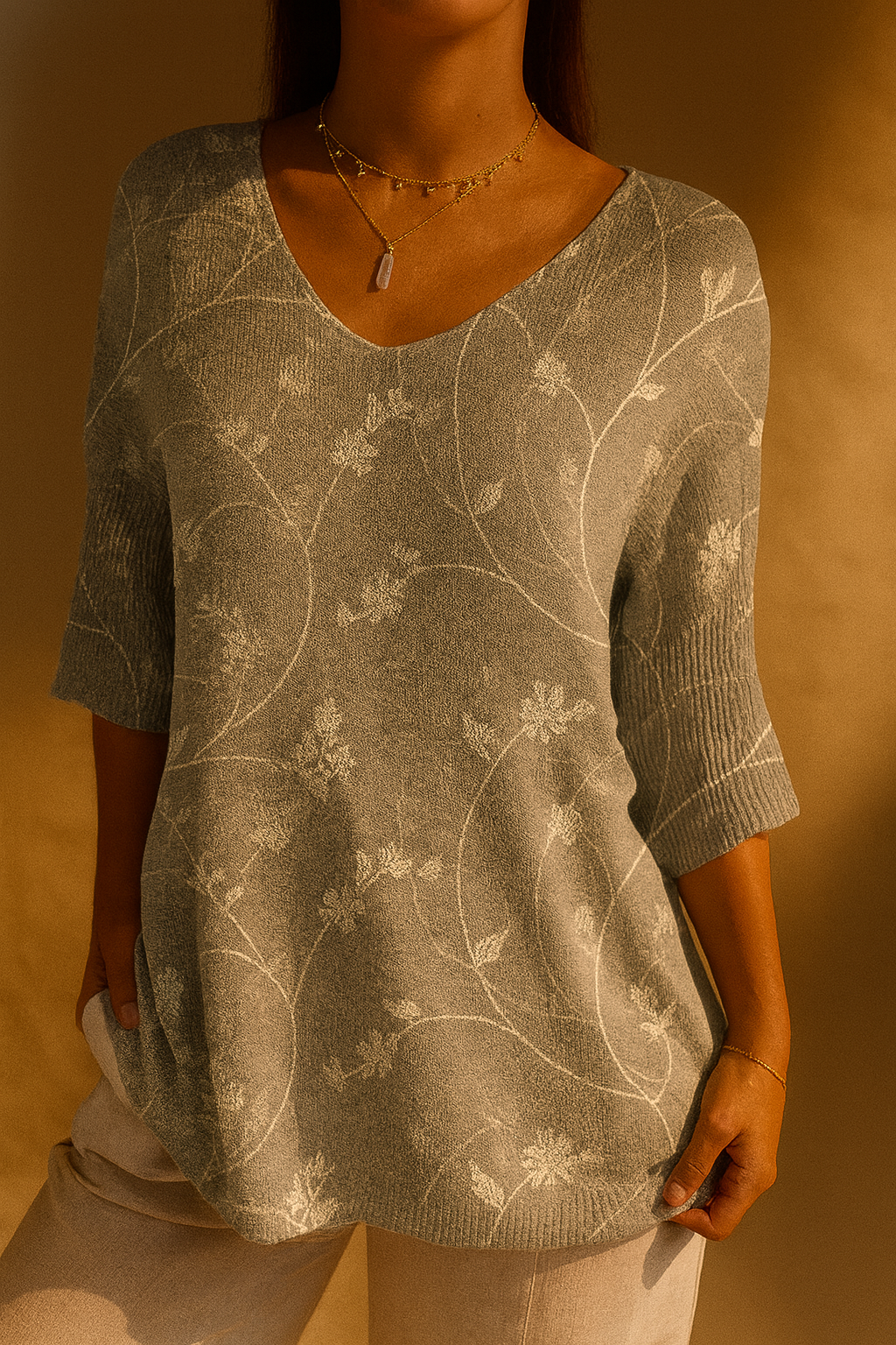 Women's Vintage Floral Art Casual Pullover Knit