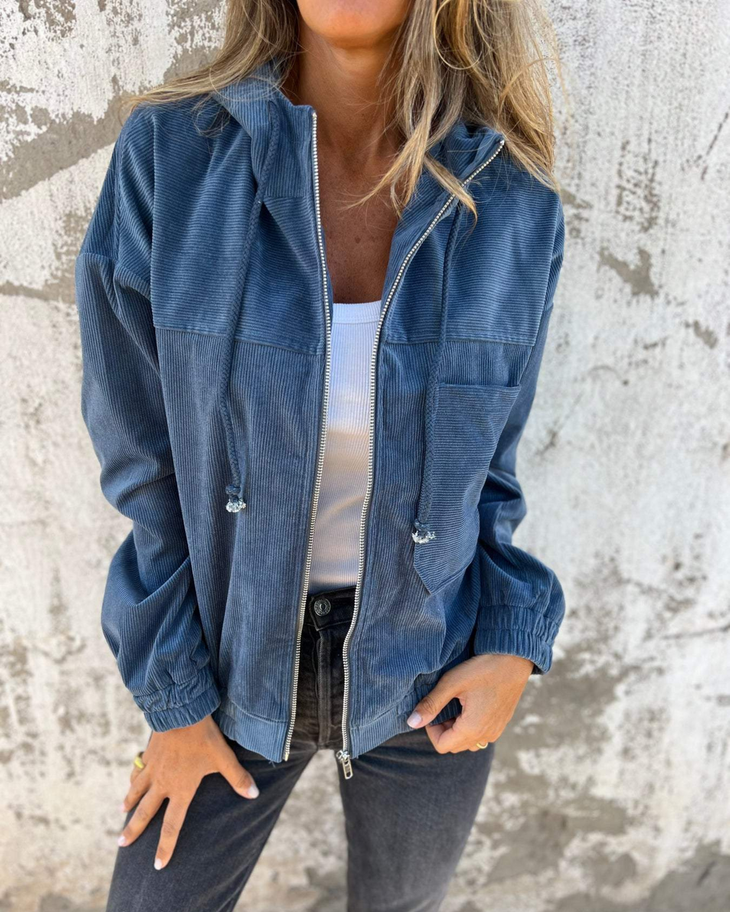 Corduroy Hooded Zip Up Jacket