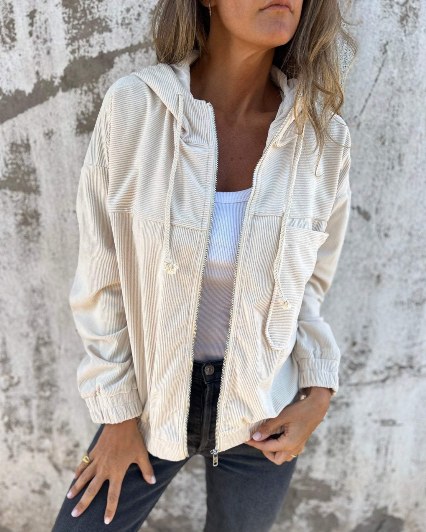 Corduroy Hooded Zip Up Jacket