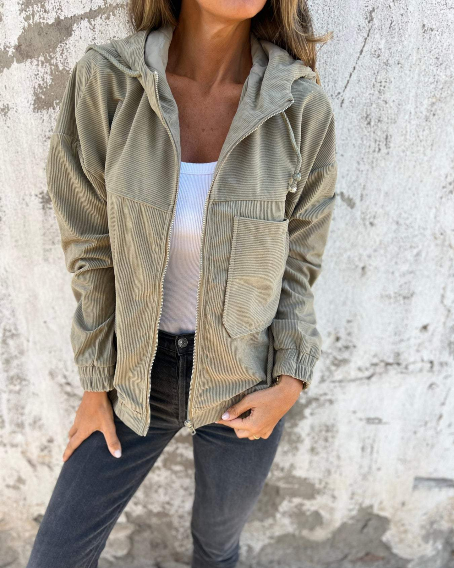 Corduroy Hooded Zip Up Jacket