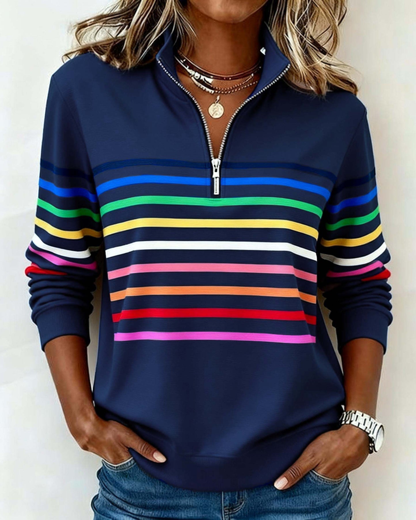 Sienna - Striped Half-Zip Sweatshirt