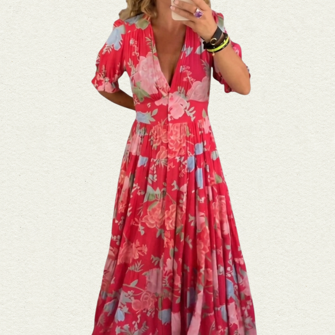 Minelda | Elegant Floral V-neck Dress