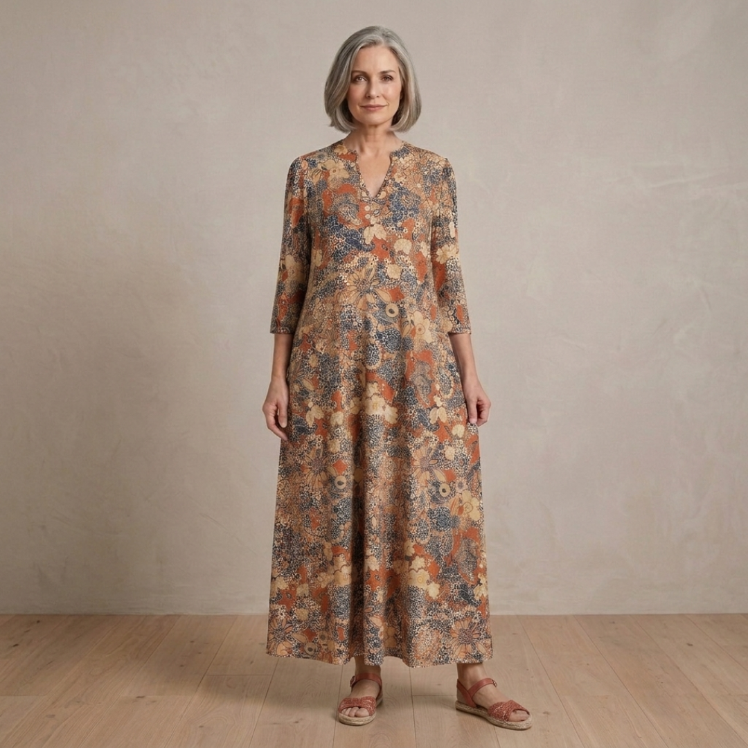 Harlow | Graceful V-Neck Elegance Midi Dress
