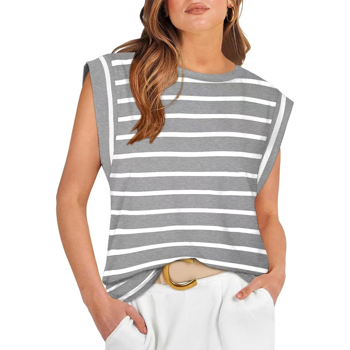 Linda –  Comfy Loose Fit Crew Neck Summer Top
