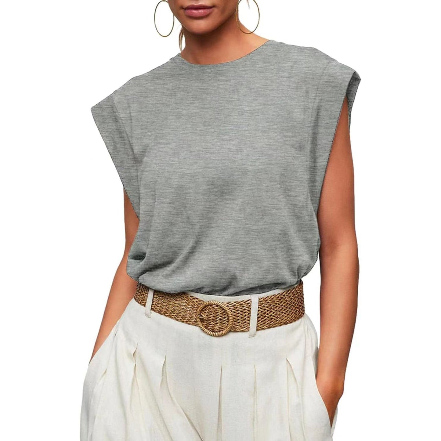 Linda –  Comfy Loose Fit Crew Neck Summer Top