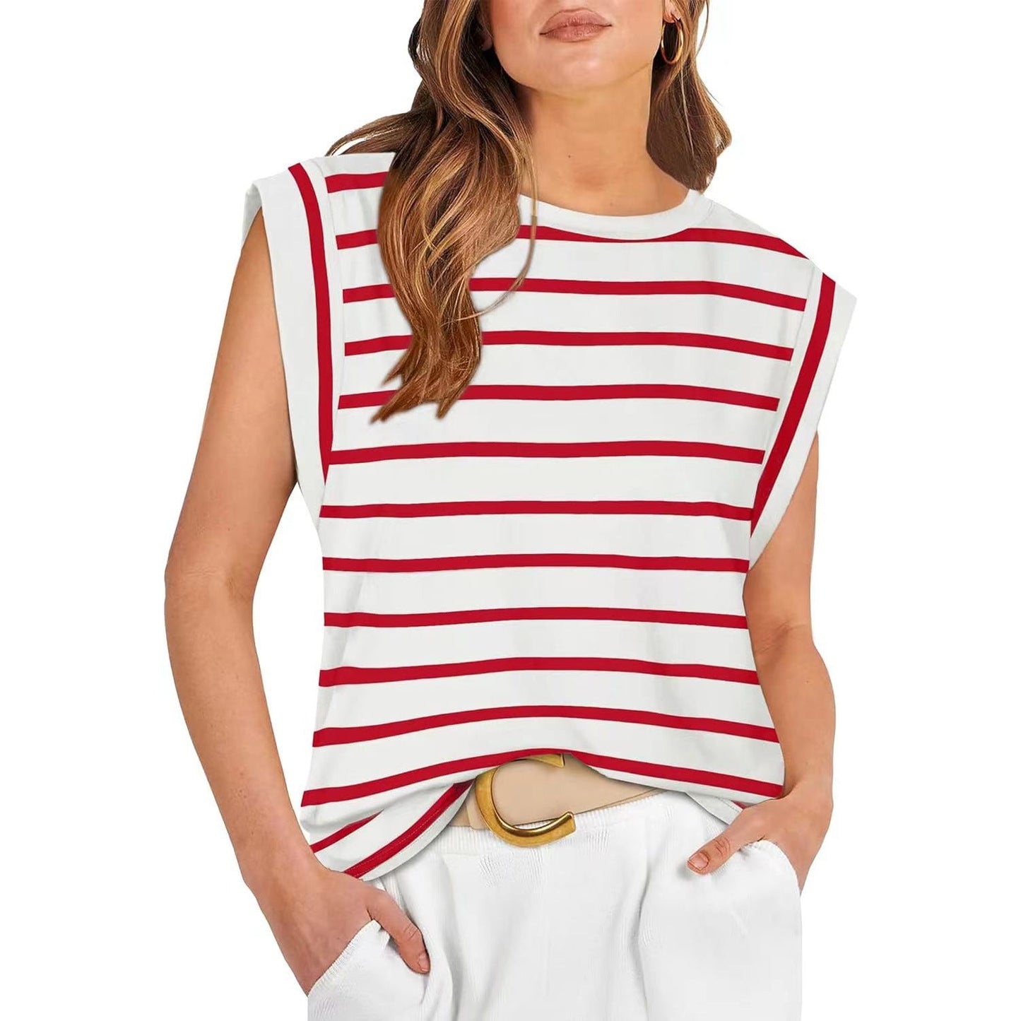 Linda –  Comfy Loose Fit Crew Neck Summer Top