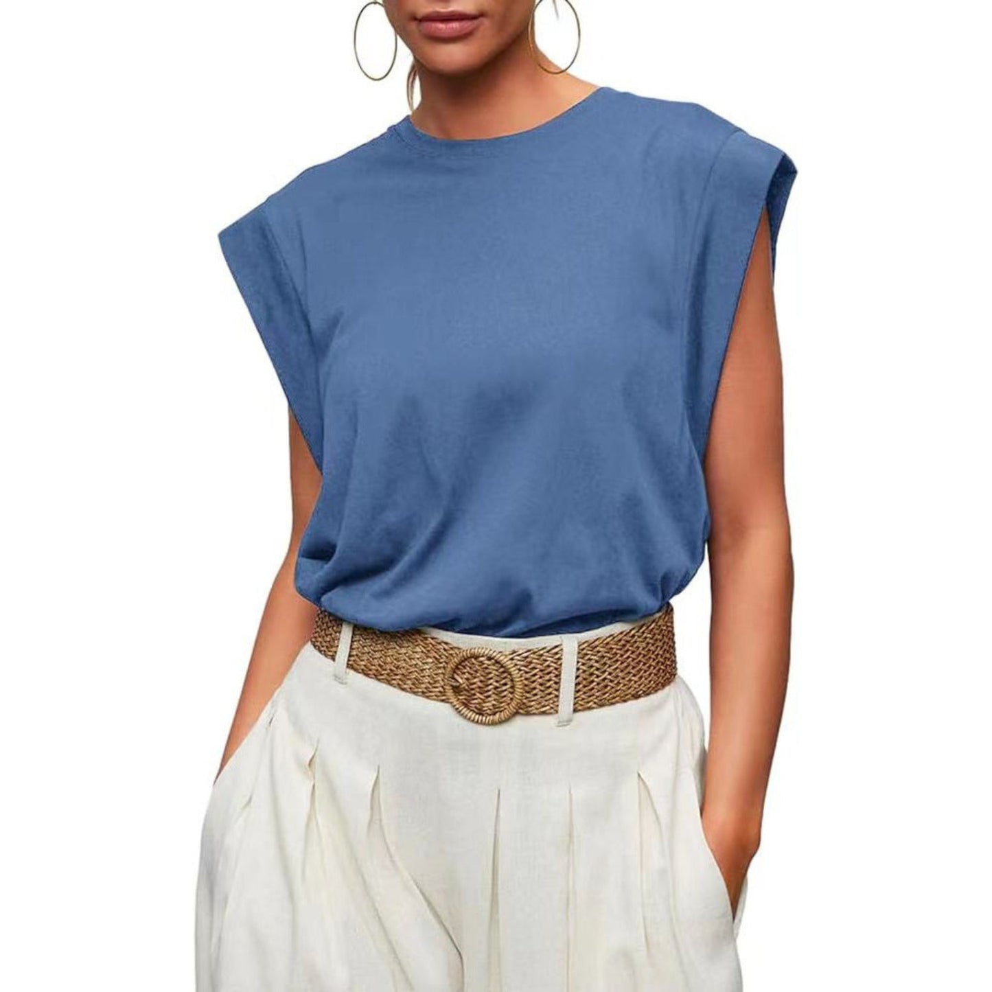Linda –  Comfy Loose Fit Crew Neck Summer Top