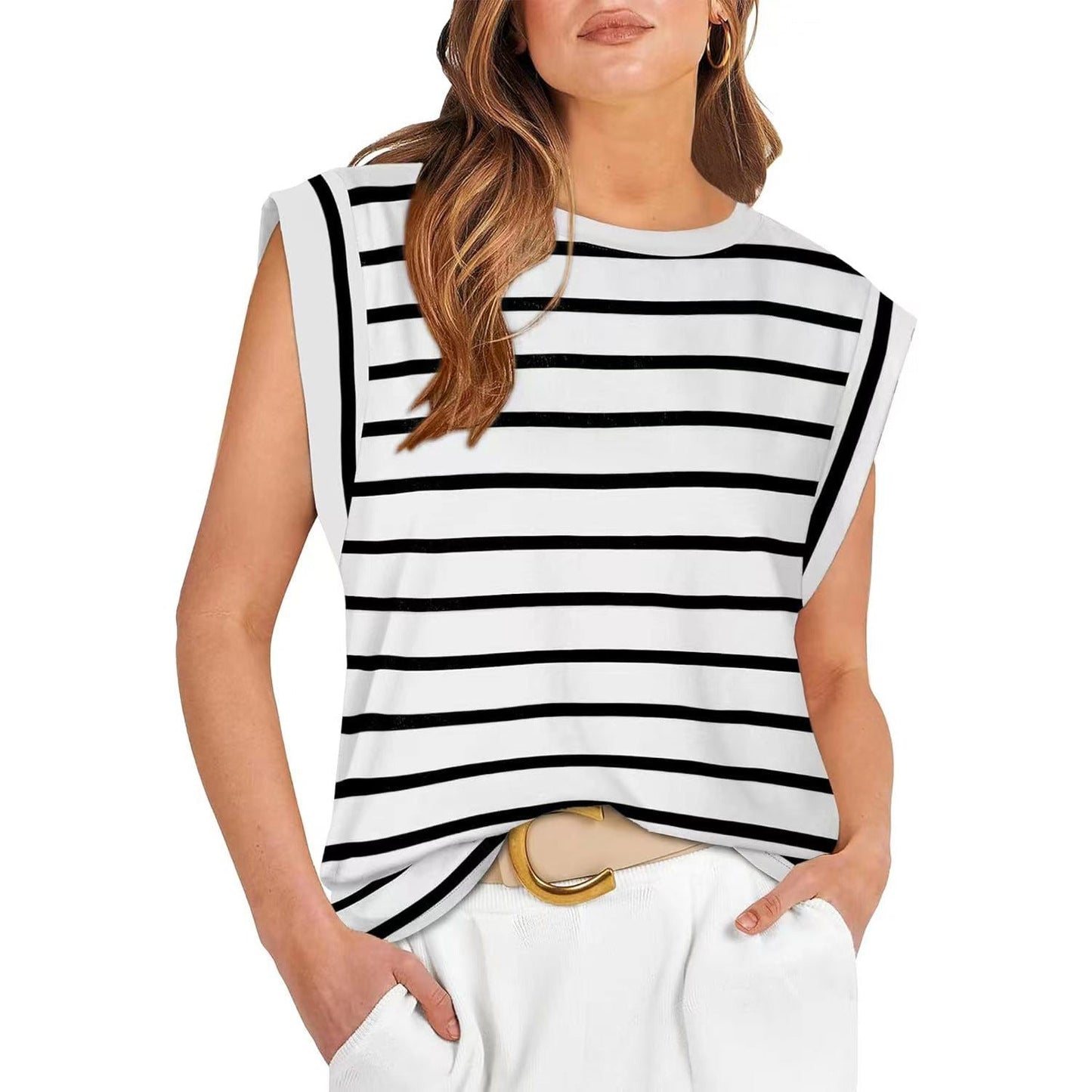 Linda –  Comfy Loose Fit Crew Neck Summer Top