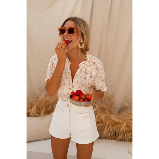 Sophini™ – Casual Floral Short-Sleeved Lining Blouse